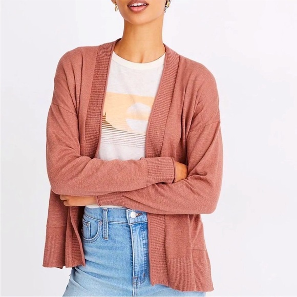 Madewell Bradley Cotton Blend Open Front Cardigan Sweater Dusty Rose Color - Picture 1 of 15